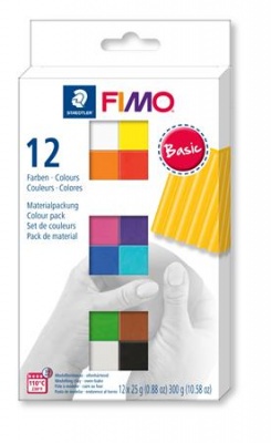 Modelovacia hmota, sada, 12x25 g, na vypálenie, FIMO "Soft Basic", 12 rôznych farieb