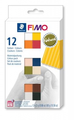 Modelovacia hmota, sada, 12x25 g, na vypálenie, FIMO "Soft Natural", 12 rôznych farieb