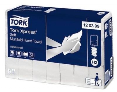 Papierové utierky, Interfold, 2-vrstvové, 136 útržkov, H2 systém, Advanced, TORK "Xpress Soft Multifold", biela