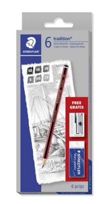 Grafitová ceruzka, sada, šesťhranná, so strúhadlom a gumou, STAEDTLER "Mars Lumograph 100", 6 rôznych tvrdostí