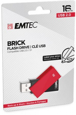 USB kľúč, 16GB, USB 2.0, EMTEC "C350 Brick", červená