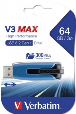 USB kľúč, 64GB, USB 3.2, 175/80 MB/sec, VERBATIM "V3 MAX", modro-čierna